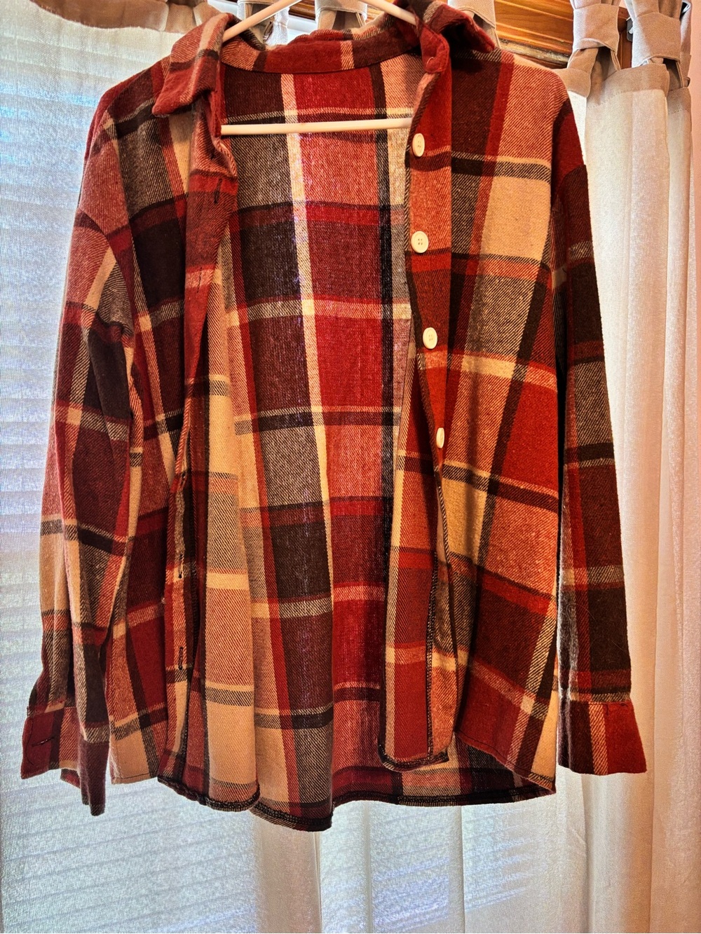 Orange Plaid Button-Up Shirt Jacket